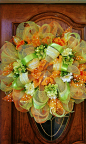 Orange Blossom Summer Deco Mesh Wreath | ~)( Door Decor )(~