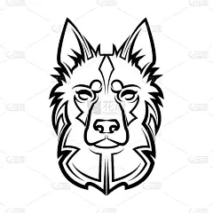 德国牧羊犬头部黑白线条艺术。很好的使用符号，吉祥物，图标，头像，纹身，T恤设计，标志或任何设计
