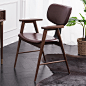 原始原素实木椅子北欧现代简约餐厅书房黑胡桃木餐椅扶手椅D9121-tmall.com天猫