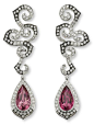 A pair of spinel and diamond ear pendents
