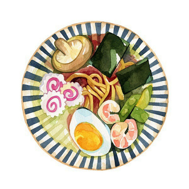 手绘水彩 美食食物 日式拉面 插图插画 ...