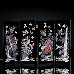 中国风木质漆器梅兰竹菊屏风摆件 出国礼品中国特色