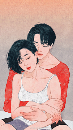 最近illustrator zipcy的情侣插画很热 特地找来做成壁纸  yang se.
