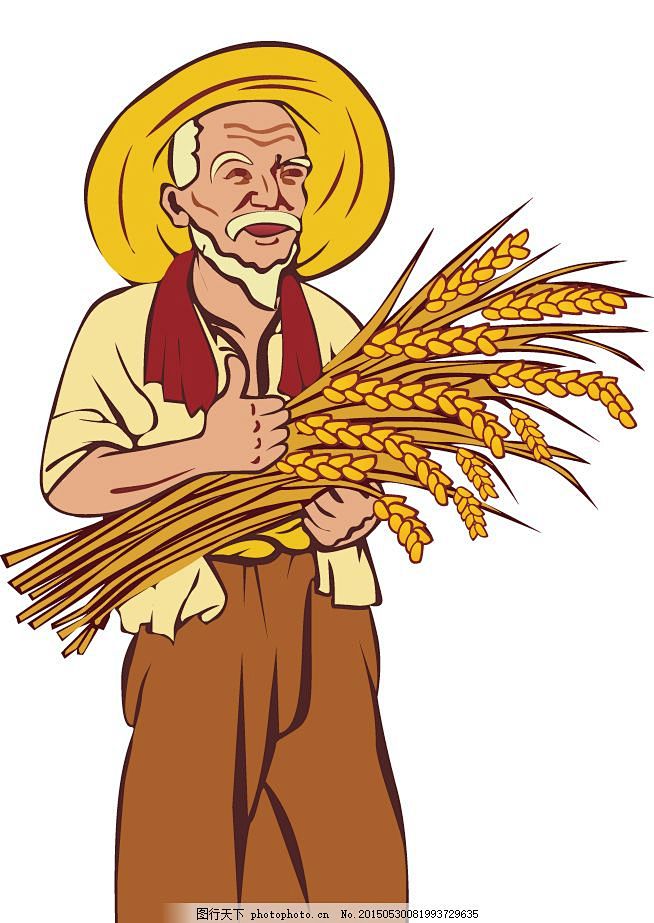 矢量农民曲线线条麦穗作物卡通农夫白色