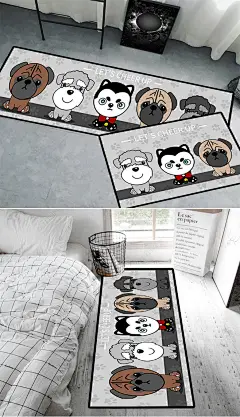 原创现代小清新卡通狗狗厨房垫两件套设计图