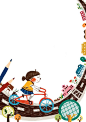 骑自行车的小女孩可爱卡通插画@北坤人素材