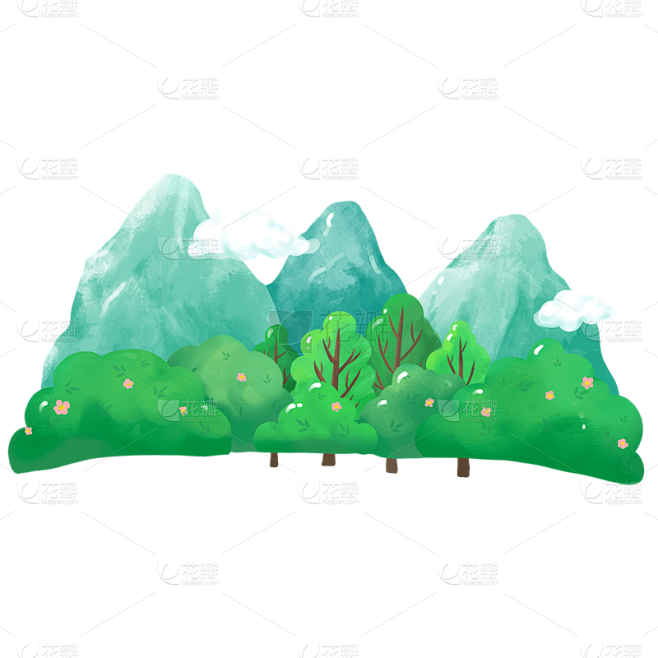 手绘风-植物元素贴纸-山