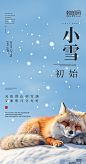 中国传统节气小雪简约狐狸手机海报