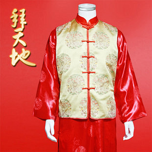 古装新郎马褂 龙团新郎中式婚礼服装 红色...