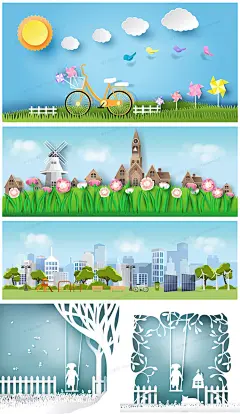 AI268圣诞节快乐春季踏春卡通剪纸效果插画插图AI矢量设计素材-淘宝网