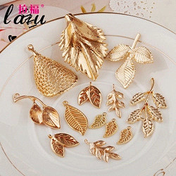 金色叶子花朵合金贴片 手工diy蝴蝶结发...