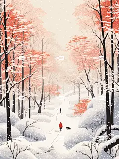 一个人在白雪覆盖的森林中行走海报