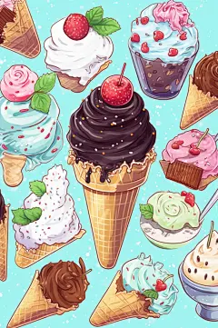AI数字艺术冰淇淋美食手账贴纸插画