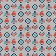 无缝矢量几何图案与图标的扑克牌。背景与手绘纹理几何图形。彩色图形插图模板包装，web背景，墙纸