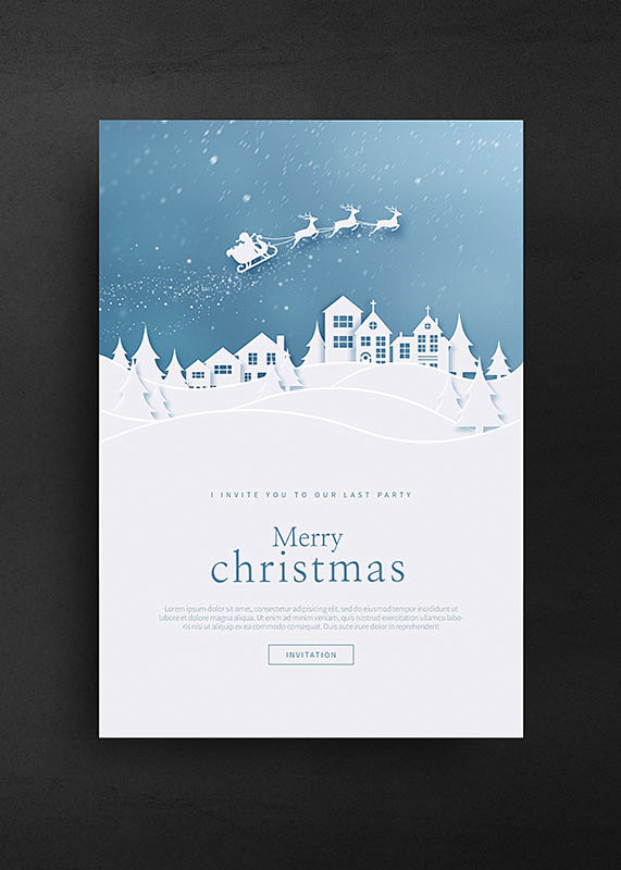 圣诞立体卡纸风格冬日雪景 驯鹿圣诞老人车...