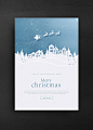 圣诞立体卡纸风格冬日雪景 驯鹿圣诞老人车海报设计PSD素材贺卡