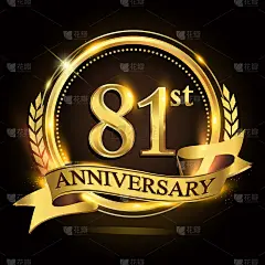 第81届金婚纪念，
带有花环和丝带，月桂花环矢量设计。