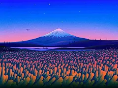 早！一组渐变色噪点风景插画设计，同色系色彩搭配让画面看起来特别舒适，每一幅插画都非常的静谧。丨by 插画师 Febin_Raj ​​​​