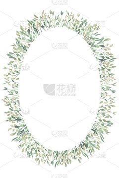 水彩椭圆形的框架。春天的树叶