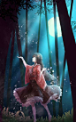【此间二次元】二次元   美少女   夜色   森林   月光   萤火虫   P站   插画   镜意   唯美