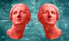 带有古代维纳斯半身像的现代概念艺术海报。当代艺术的拼贴画。