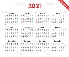 日历2021简单时尚周从周日开始。