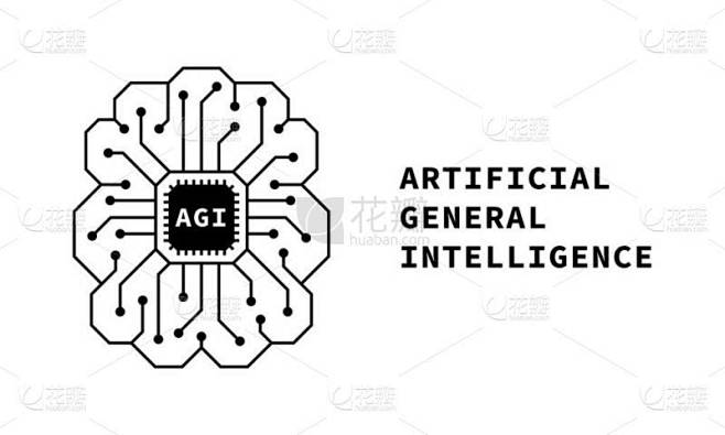 人工智能线形标识.简约风格的AGI图标。描述物理学和技术,展示人工智能大脑驱动的机器学习.矢量图说明