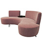 Curved Conversation Sofa In Soft Pink Velvet With Cocktail Plectrum Table Pink Velvet Sofa, Pink Sofa, Velvet Armchair, Velvet Cushions, Contemporary Armchair, Modern Sofa, Modern Chairs, Conversation Sofa, Art Deco Sofa