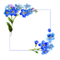 手绘蓝色小花画框PNG透明素材