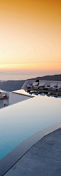 日落游泳池，圣托里尼岛，希腊