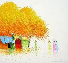 【月冥】一组来自堆糖网网友收集的插画作品，作者是越南插画家Phan Thu Trang，第一眼看到这样的作品，感觉非常清新，作者处理大树的手法，简单却有创意，颜色安排非常出彩，看见这些颜色各异的大树，
