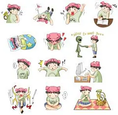 可爱漫画卡通男孩表情LINE聊天PNG贴图AI矢量设计素材AI206-淘宝网