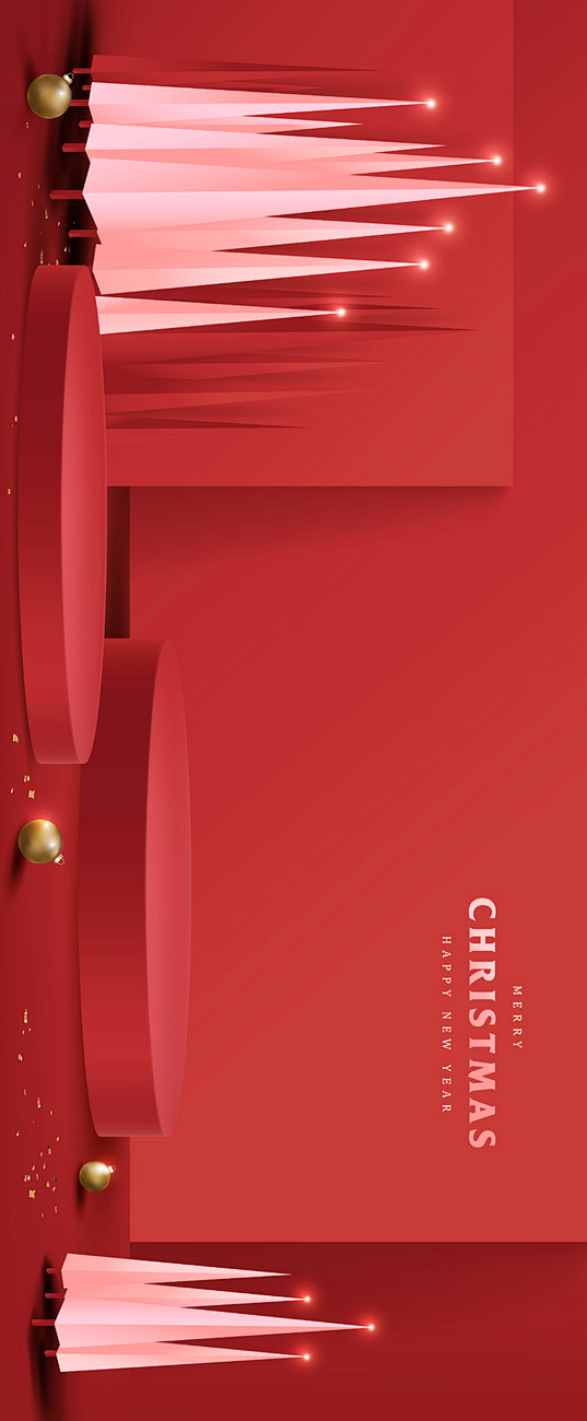 红色3D立体圣诞节场景海报合成背景素材