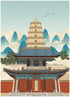 中式插画｜大雁塔文创插画设计_1_木子李春日生_来自小红书网页版