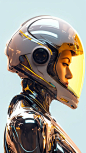 Translucent, iridescent robot woman, a woman with a helmet inspired by daft punk, godrays, poured, resin, photorealism, attention to detail, ivory and gold, Metropolis inspired, octane render