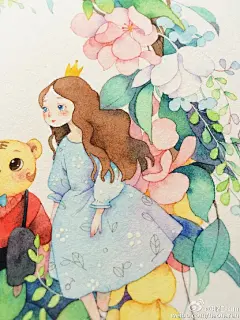 水彩画 手绘 插画 女孩 作者微博by 那仁-sun