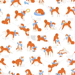 可爱的,秋田,四方连续纹样,纯种犬,纺织品,壁纸,狗,坐,站