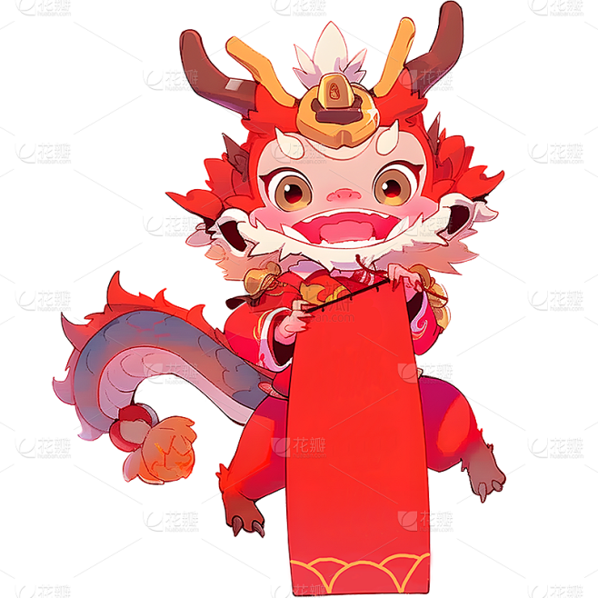 龙年春节通用卡通插画中式拟人龙形象人物动...