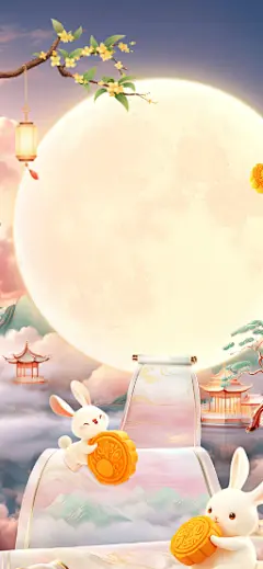 中秋节节日祝福卷轴中国风全屏竖版海报aigc_设计页－稿定设计
