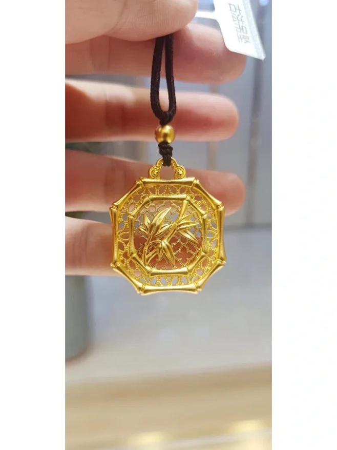 古法金竹节花窗吊坠