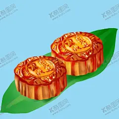竹叶上的月饼 【酷图网】手绘,竹叶,月饼,素材,食物