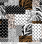 Trendy animal skin mixed with geometric pattern  polka dots and stripe in modern patchwork collage style seamless vector design for fashion fabric   wallpaper and all prints 