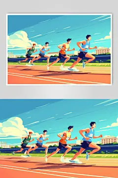 AI数字艺术扁平风校园运动会人物插画-众图网