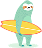 拿着冲浪板的树懒 卡通动物形象PNG免扣素材