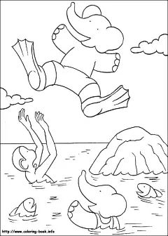 玩耍被上抛的小象卡通手绘线描图