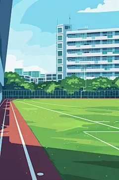 AI数字艺术扁平风校园球场操场插画-众图网