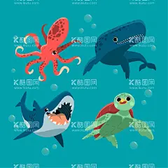 海洋生物  - 源文件下载【酷图网】海洋生物,海底世界,海洋动物,鱼类,海底动物,卡通,插图