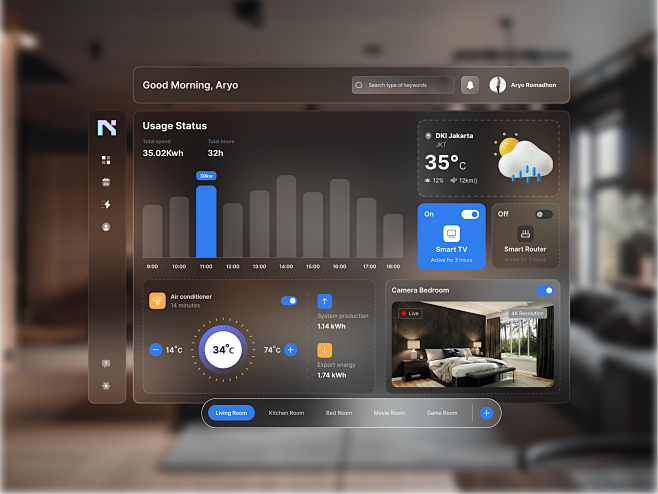 NestHome - 智能家居空间 UI 设计，由 Aryo R
