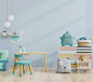 Mockup wall in the children's room on wall blue colors