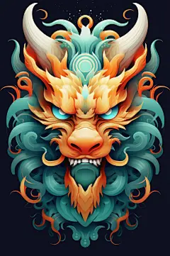 AI数字艺术龙年龙头中国龙插画元素-众图网